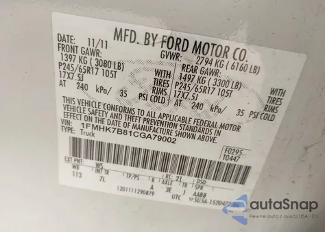 2012 Ford Explorer z USA, uszkodzony, nr VIN 1FMHK7B81CGA79002